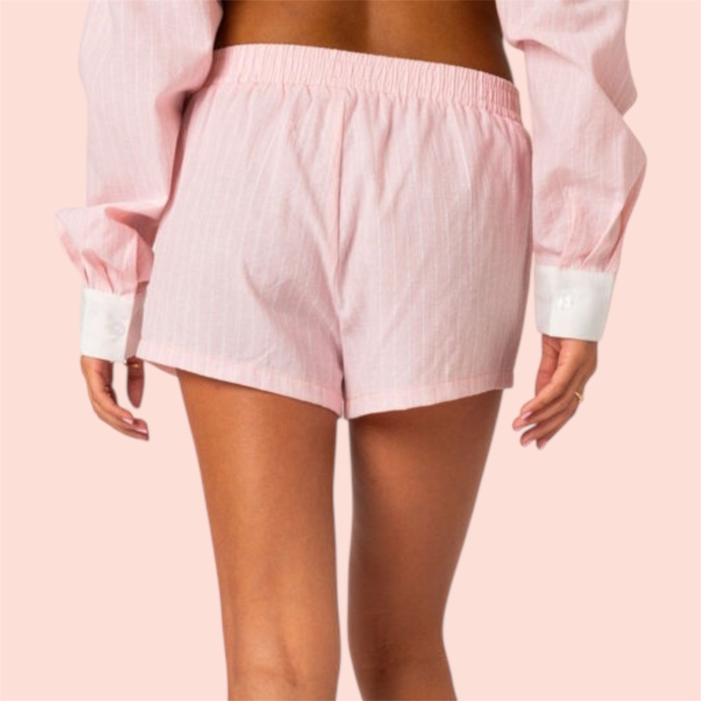 Edikted Pink & White Pinstripe Boxer Lounge Short - Picture 7 of 7